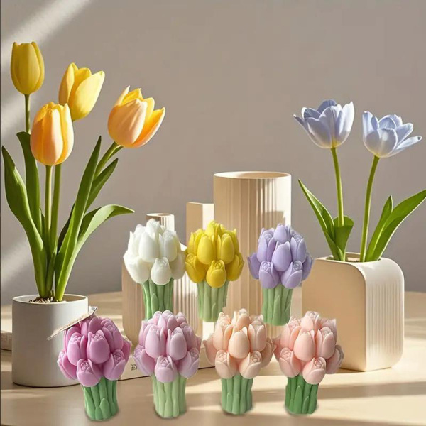 Tulip Bouquet Silicone Mold DIY Aromatherapy Candle Plaster Ornament Decoration Mousse Cake Baking Mold