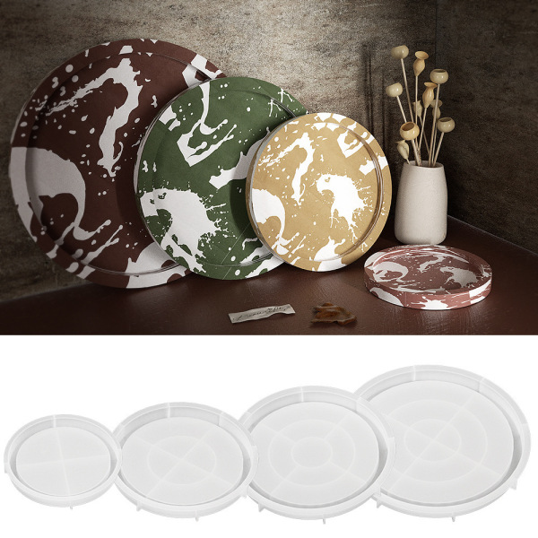 Large Round Storage Tray Flower Pot Base Silicone Mold diy Gypsum Cement Disc Saucer Glue Mold