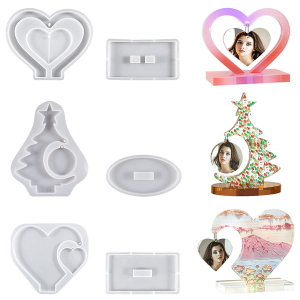 Heart-Shaped Silicone Mold DIY Crystal Resin 3D Stand Desktop Photo Frame Ornament Manufacturer In-Stock Cakeccc